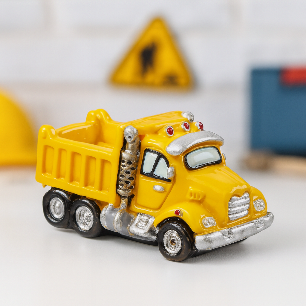 LKW Miniatur gelb aus Polyresin 3,5 cm Dekofigur für Modellbau Diorama Puppenhaus Geldgeschenk Zubehör