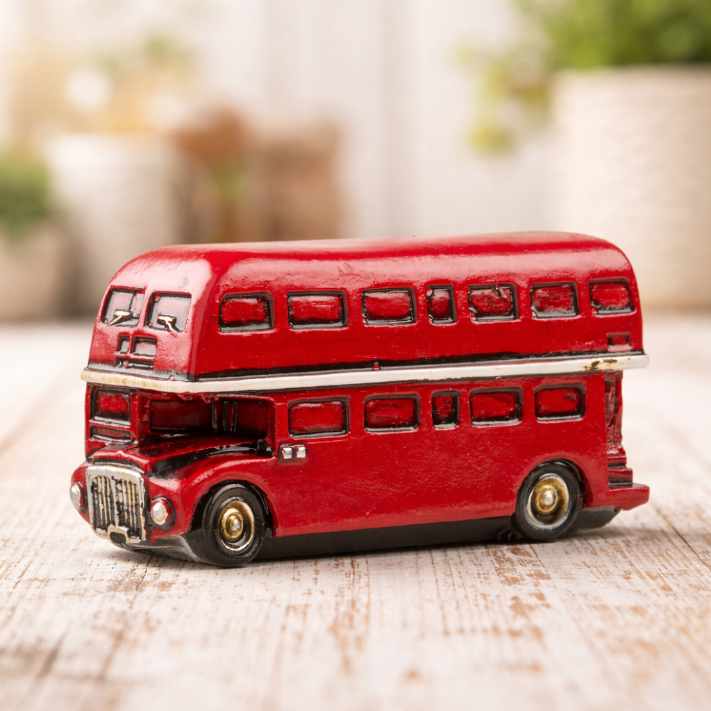 Doppeldeckerbus Miniatur 6x3cm aus Polyresin in Rot als London Bus Dekofigur für Modellbau Diorama Reisen Urlaub Geschenkidee Zubehör