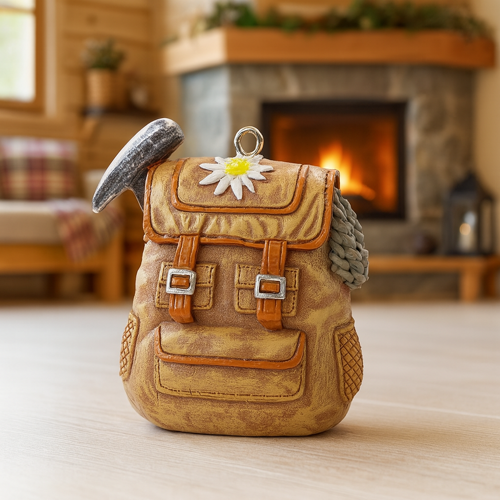 Miniatur Rucksack Dekofigur aus Polyresin 4,5 cm mit Wanderdetails für Reisen Urlaub Geldgeschenk Diorama Modellbau