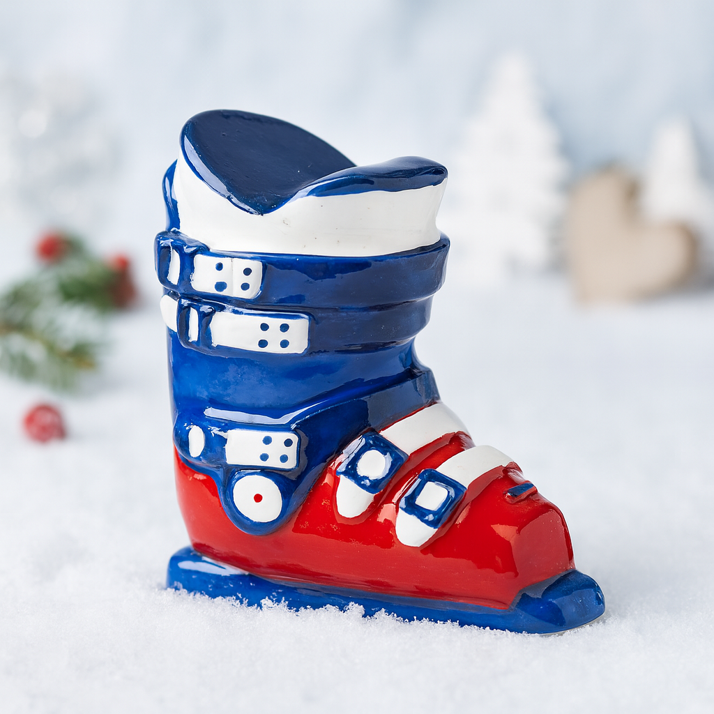Skischuh Miniatur rot blau aus Polyresin ca 4cm Dekofigur Wintersport Skifahren Modellbau Geldgeschenk Zubehör