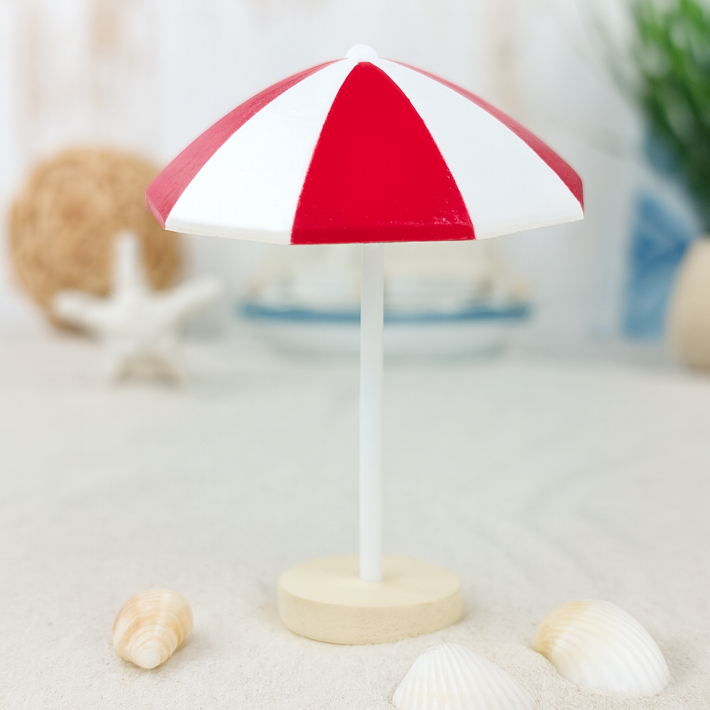 Miniatur Sonnenschirm rot weiß 6cm Kunststoff für maritim Sommer Dekofigur Puppenhaus Diorama Modellbau