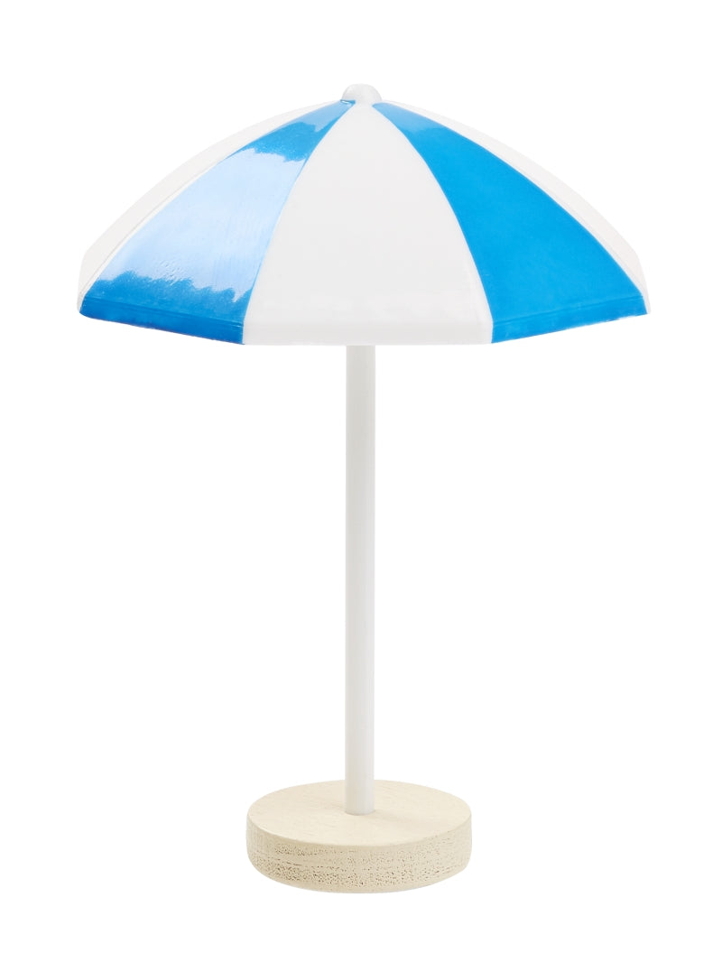 Miniatur Sonnenschirm blau weiß 6cm Kunststoff maritim Sommer Dekofigur für Puppenhaus Diorama Modellbau