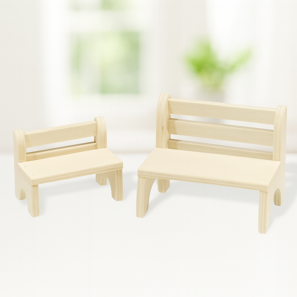 Miniatur Gartenbank aus Holz in zwei Größen für Wichtelhaus
