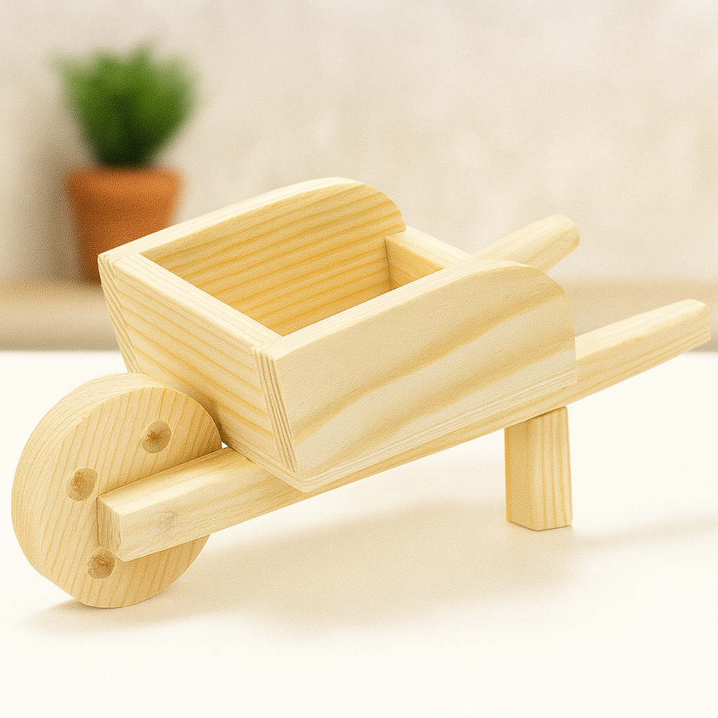 Miniatur Holz-Schubkarre 12×5×5,5 cm – natürliche Gartendeko für Wichtelhaus und Geldgeschenke