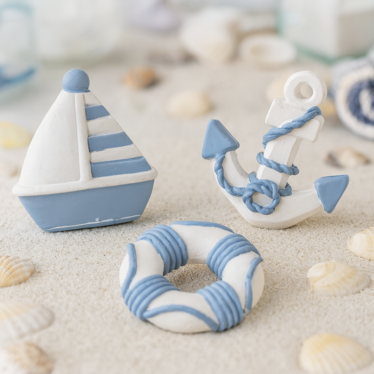 Maritime Streuteile Boot Anker Rettungsring Miniatur Set 4 cm Polyresin Tischdeko Bastelartikel