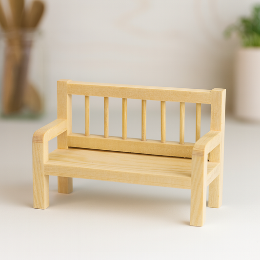 Miniatur Holzbank Möbel für Wichtelhaus aus naturbelassenem Holz