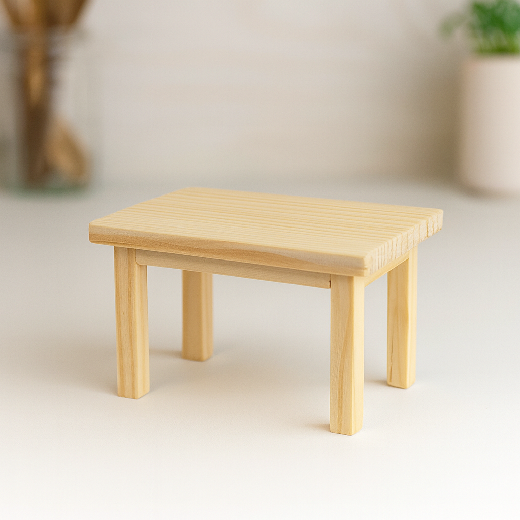 Miniatur Holztisch aus naturbelassenem Holz, 8x5x5 cm, Wichtel Möbel