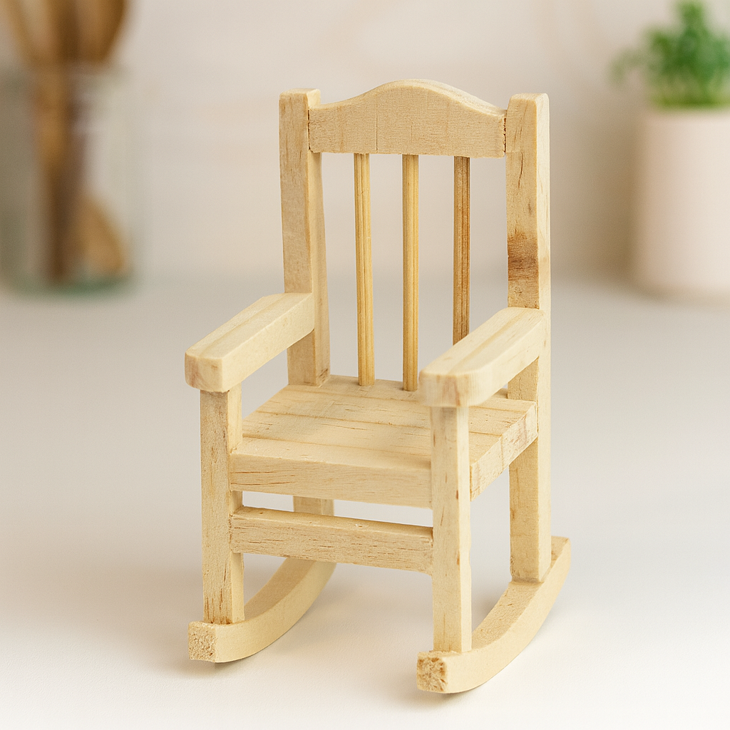 Miniatur Schaukelstuhl aus Holz 5,5x5,5x10cm, Wichtel Möbel für Deko