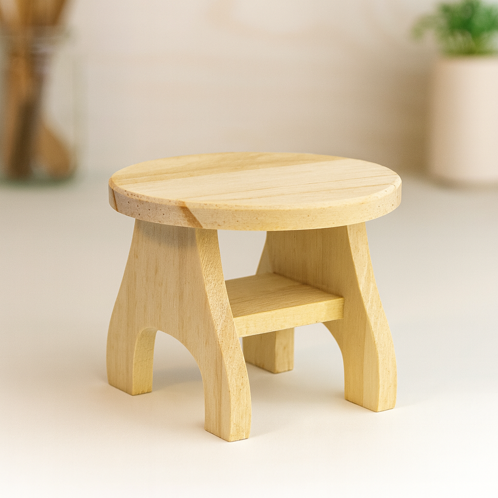 Miniatur Holztisch rund aus Holz, 7x6 cm – Wichtel Möbel Deko