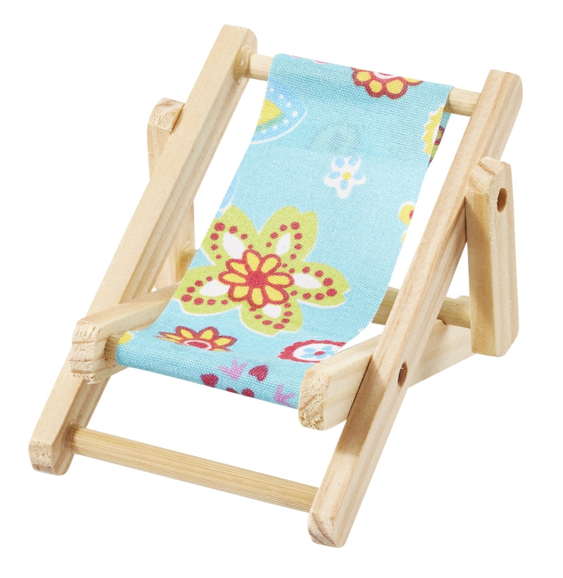 Miniatur Liegestuhl blau bunt 10cm Holz natur Stoff maritim Sommer Dekofigur für Puppenhaus Diorama Modellbau