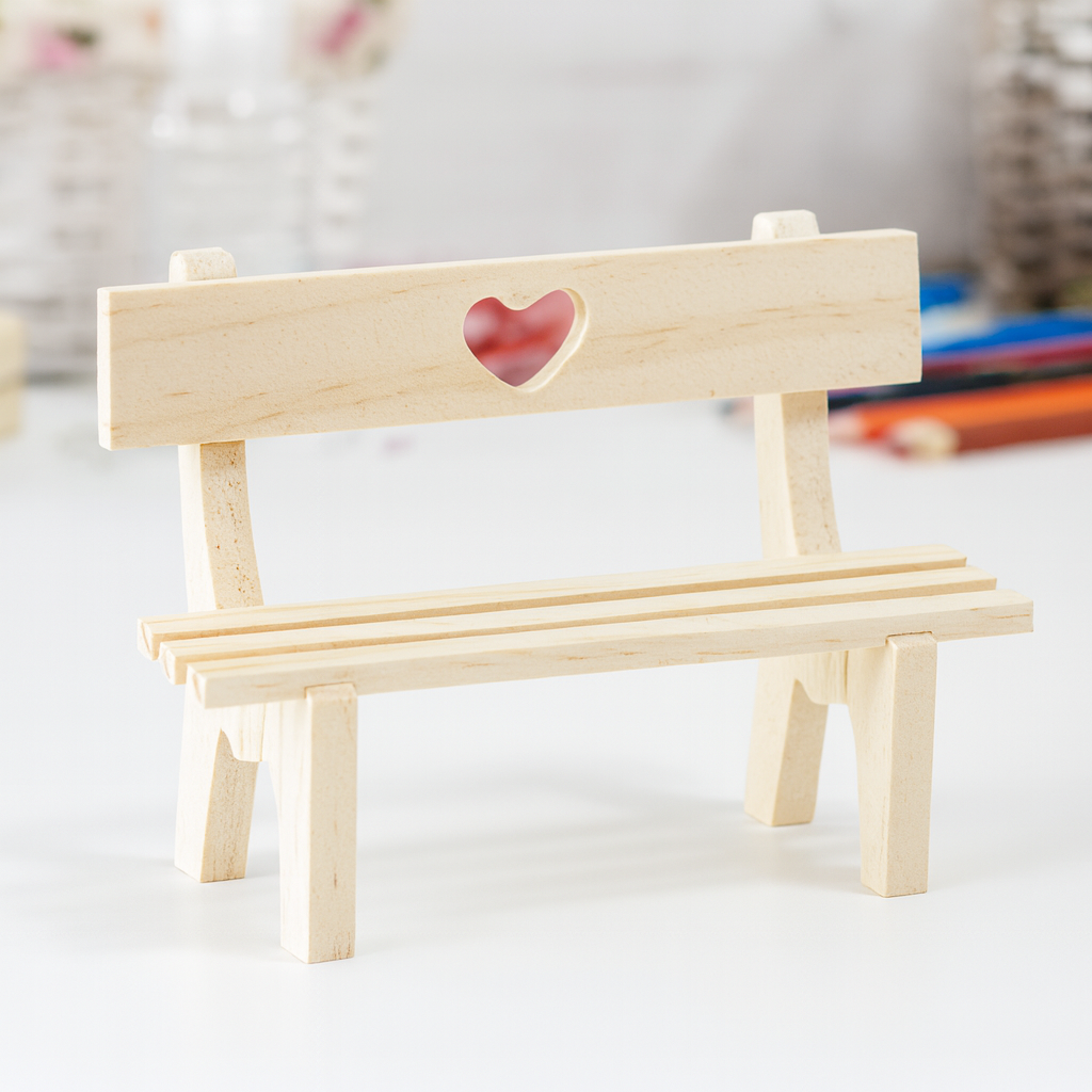Miniatur Gartenbank mit Herz | Wichtel Möbel Bank aus Holz