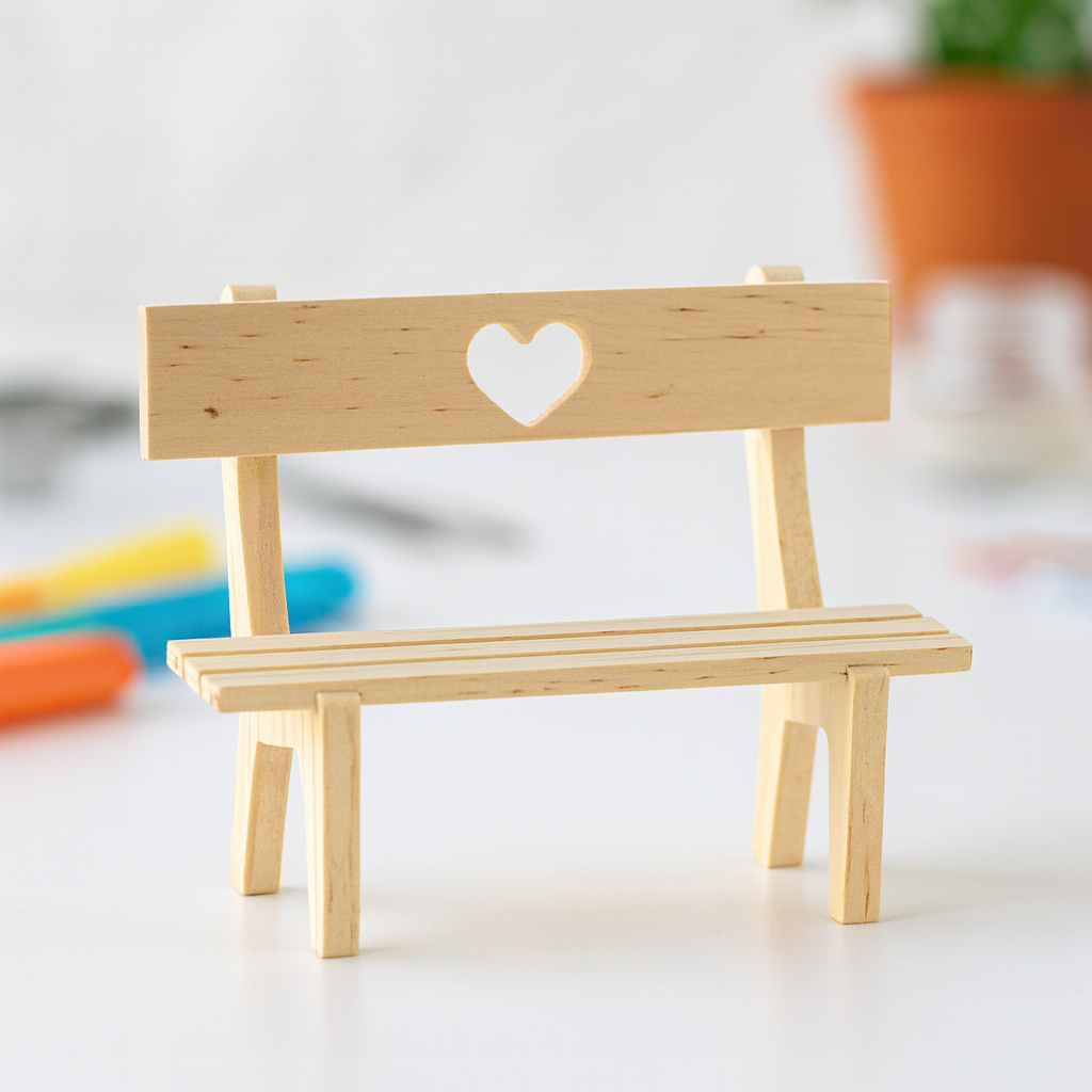 Miniatur Gartenbank mit Herz | Wichtel Möbel Bank aus Holz