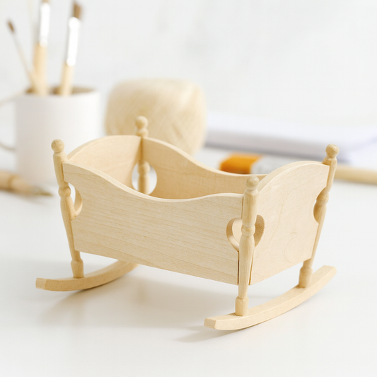 Miniatur Babywiege aus Holz – Wichtel Möbel für Puppenhaus & Deko