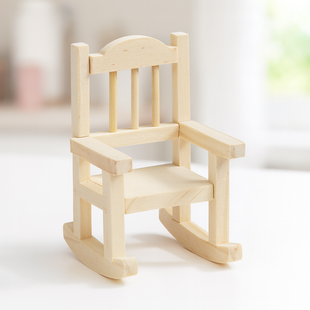 Miniatur Schaukelstuhl aus Holz3,5x3,5x7cm, Wichtel Möbel für Deko