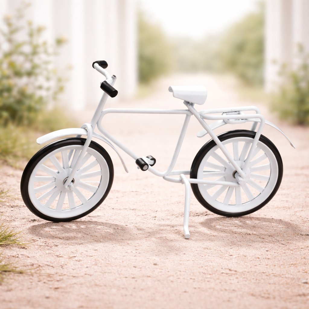 Miniatur Fahrrad weiß aus Metall 9,5 cm Dekofigur für Diorama, Modellbau, Puppenhaus und Geldgeschenk Zubehör