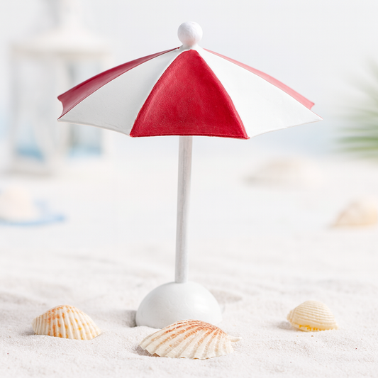 Miniatur Sonnenschirm rot weiß Metall 10cm maritim Sommer Dekofigur für Puppenhaus Diorama Modellbau
