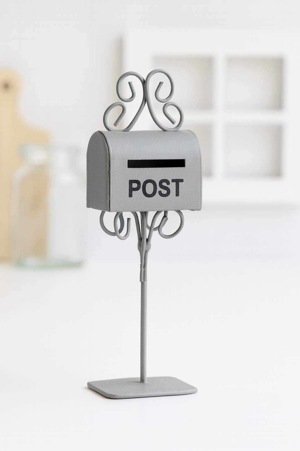 Miniatur Briefkasten Metall 11 cm mit „POST“-Aufschrift in grau