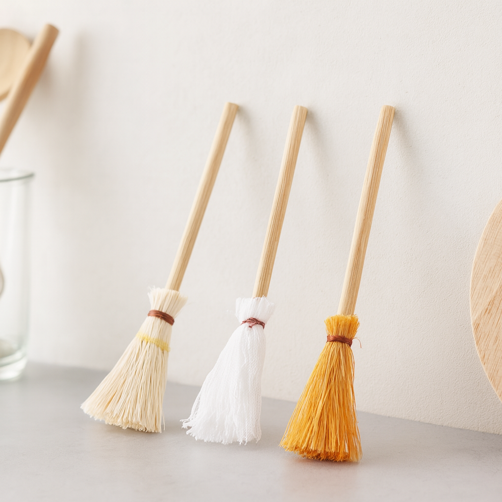 Miniatur Besen 3 Stück, ca. 10 cm, Holzbesen für Wichtelhaus und Deko
