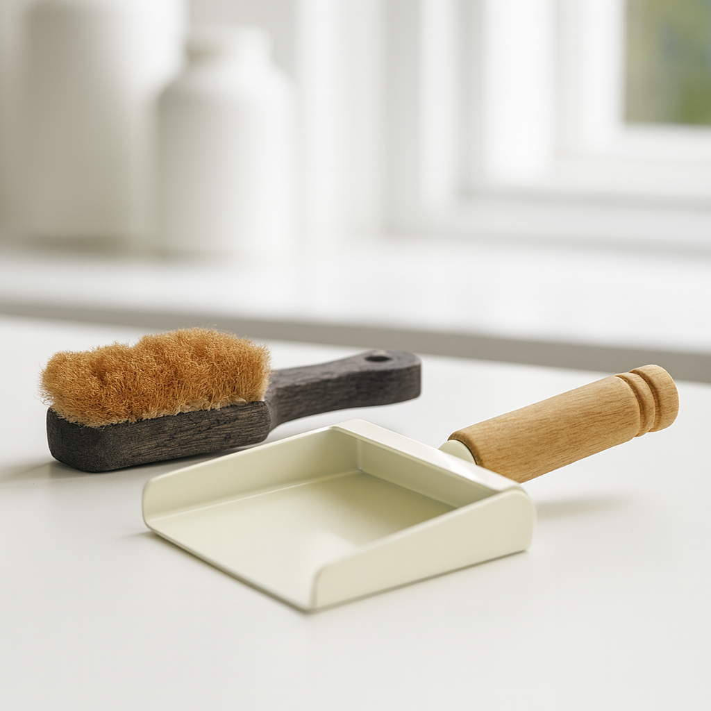 Miniatur Kehrblech und Besen, ca. 4 cm aus Holz und Metall für Wichtelhaus