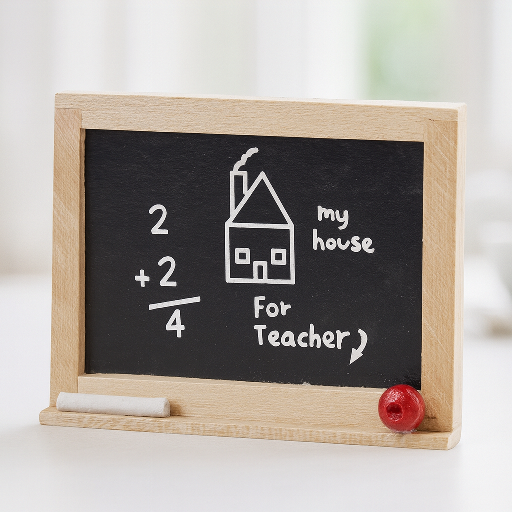 Miniatur Schultafel aus Holz, ca. 4,4×3,7 cm – Schule & Wichtel Zubehör