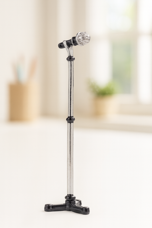 Miniatur Mikrofon aus Metall, 8,5 cm hoch, Wichtel Zubehör und Mini-Deko