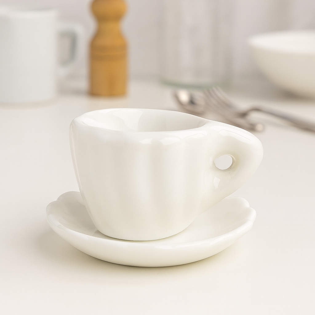 Miniatur Kaffeetasse weiß aus Keramik, ca. 1,8 cm – Wichtelhaus Geschirr