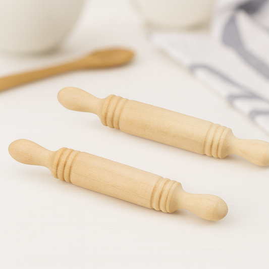 Miniatur Nudelholz 2 Stück aus Holz, ca. 4,5cm – Teigrollen Wichtelküche