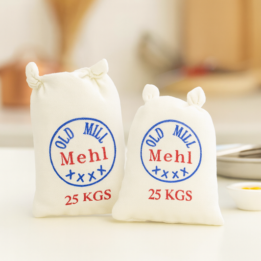 Miniatur Mehlsack 2er-Set weiß, 4,5 cm, Synthetik, Wichtel Zubehör Küche