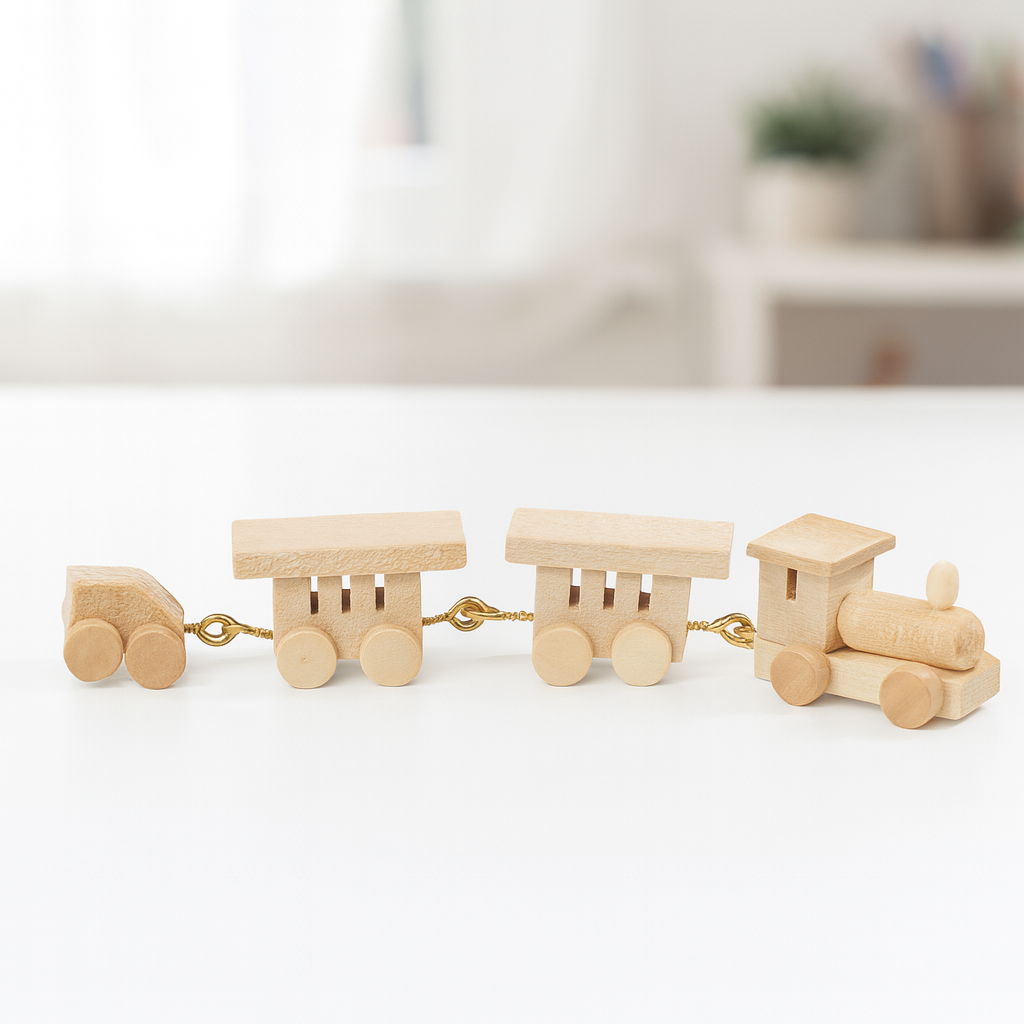 Miniatur Holzeisenbahn aus naturbelassenem Holz, 9,7 cm lang