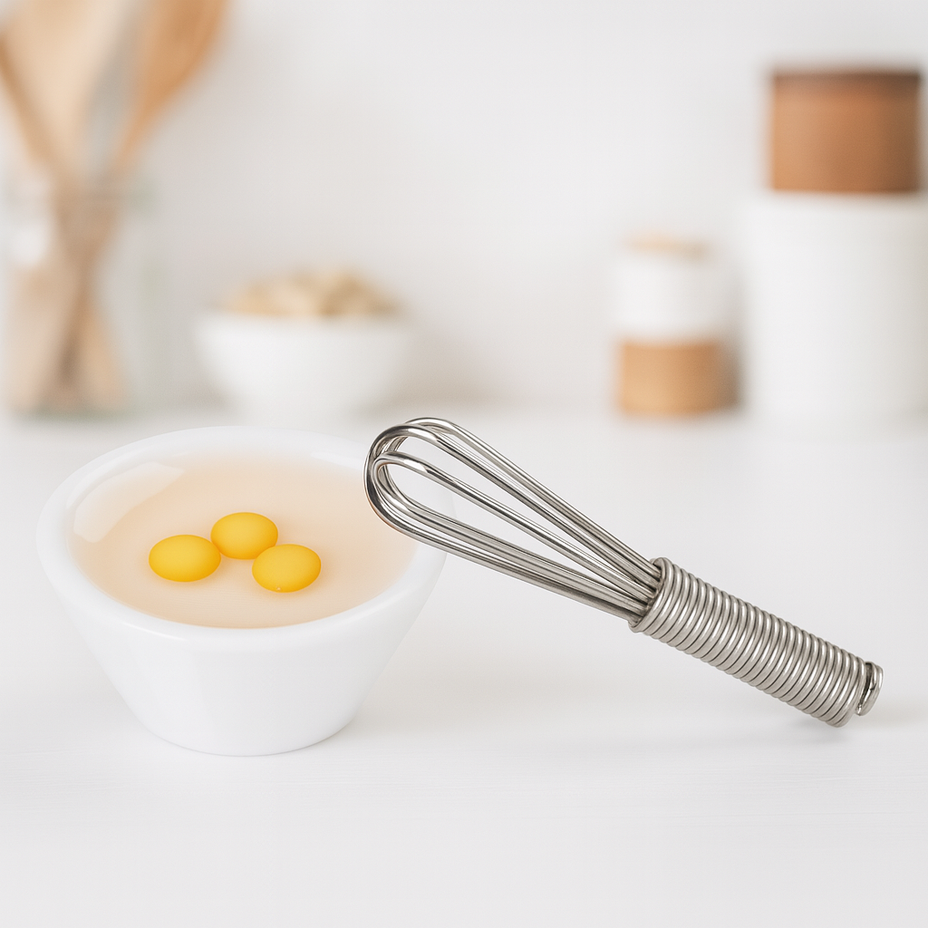 Miniatur Rührschüssel mit Schneebesen, ca. 2,7 und 3,5 cm, Kunststoff & Metall