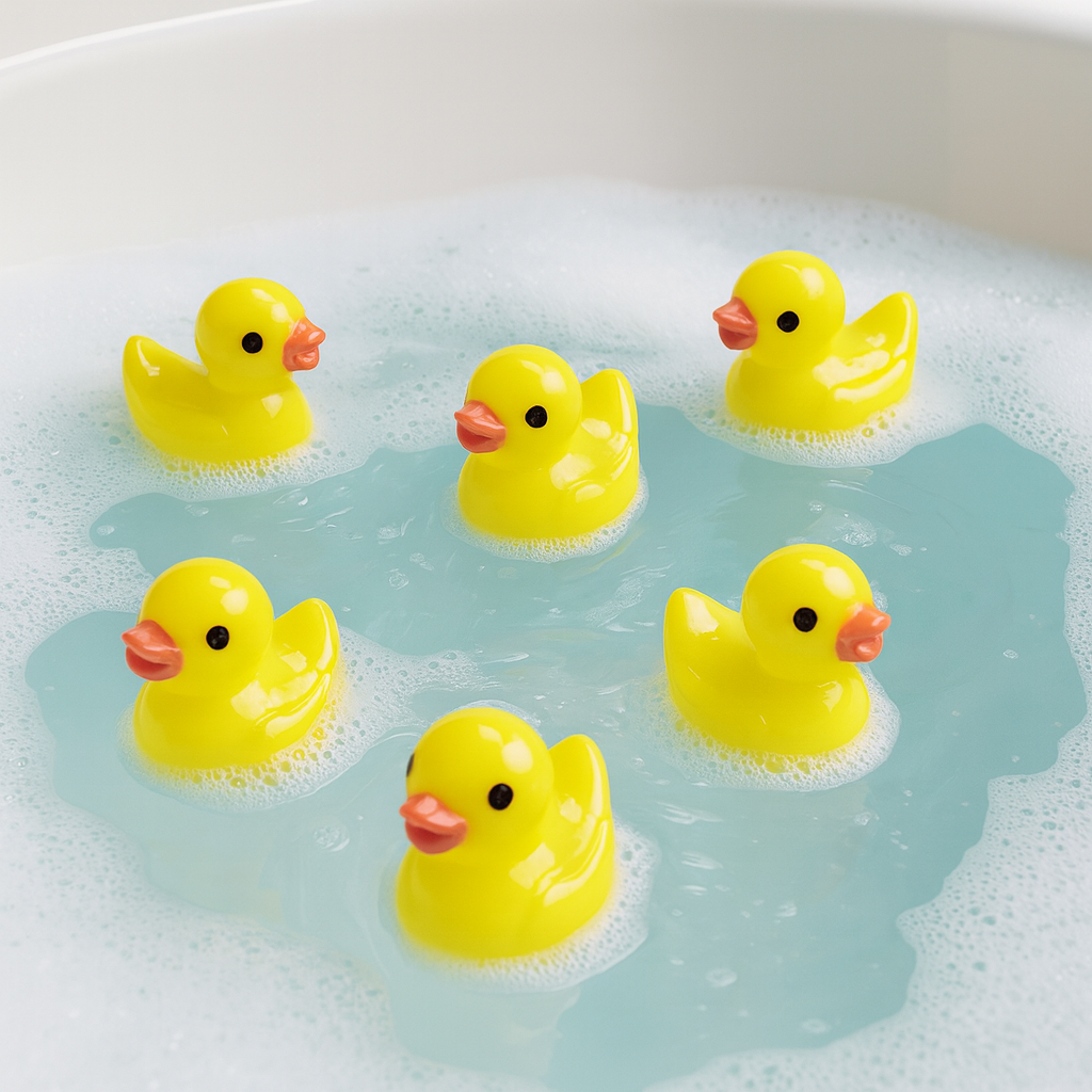 Miniatur Badeenten 6 Stück, gelb, ca. 1,5 cm aus Kunststoff – Wichtel Zubehör