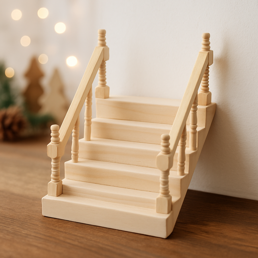 Miniatur Wichteltreppe aus Holz mit Geländer, 10,5 cm breit, Deko