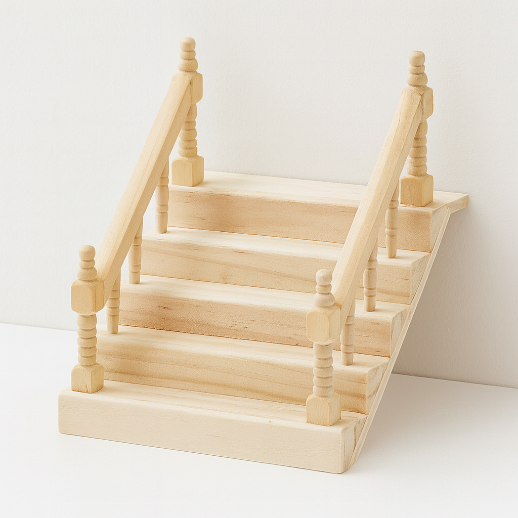 Miniatur Wichteltreppe aus Holz mit Geländer, 10,5 cm breit, Deko