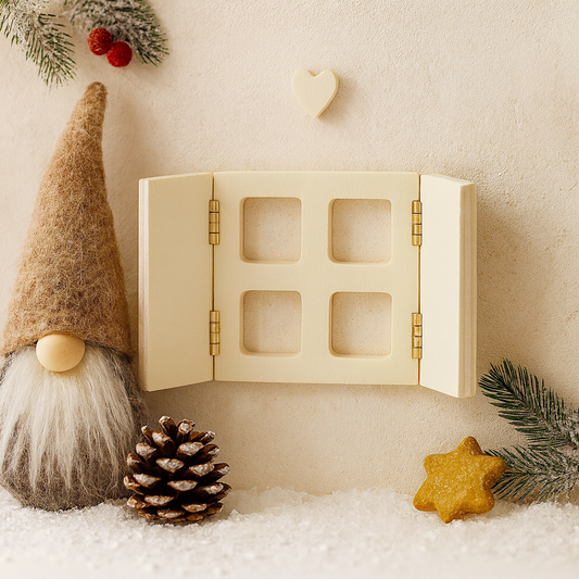 Miniatur Holzfenster mit öffnenden Fensterläden 11,5×6 cm für Wichtelhaus