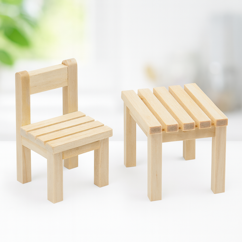 Miniatur Tisch und Stuhl aus Holz, Küchenmöbel Set für Wichtelhaus