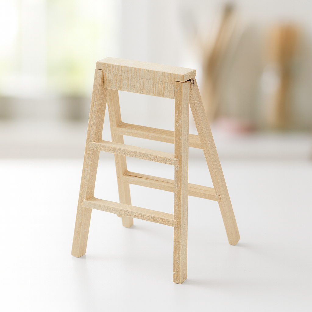 Miniatur Stehleiter aus Holz, 2,4×3,3×5,5 cm für Wichtelhaus