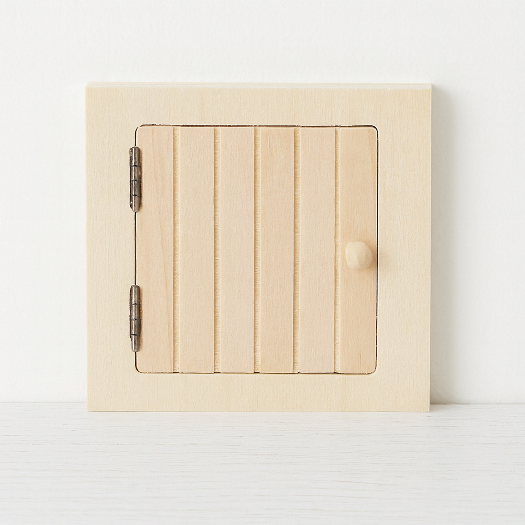 Miniatur Holz-Tür/Fensterluke 10×10 cm mit Scharnieren zum Öffnen