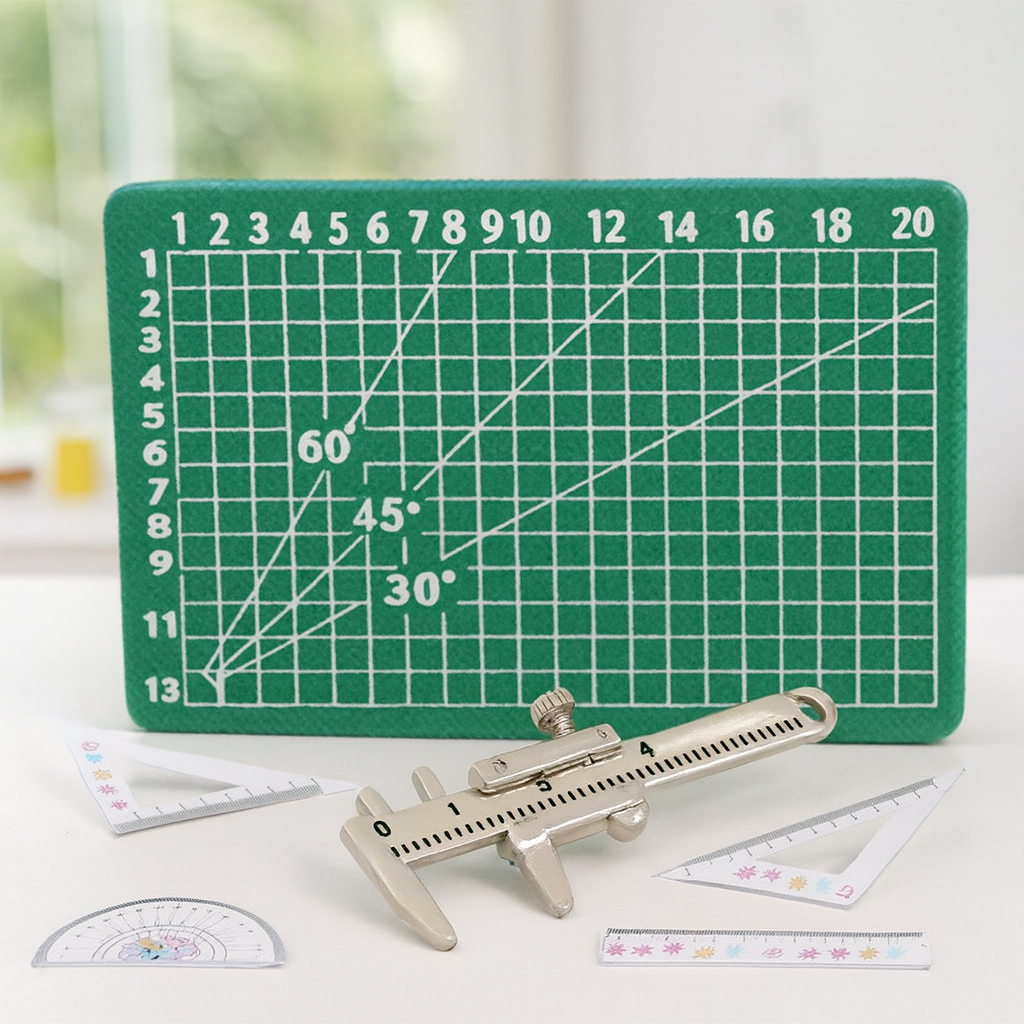 Miniatur Bastelset 6-teilig aus Filz und Metall – Lineale & Werkzeug Deko