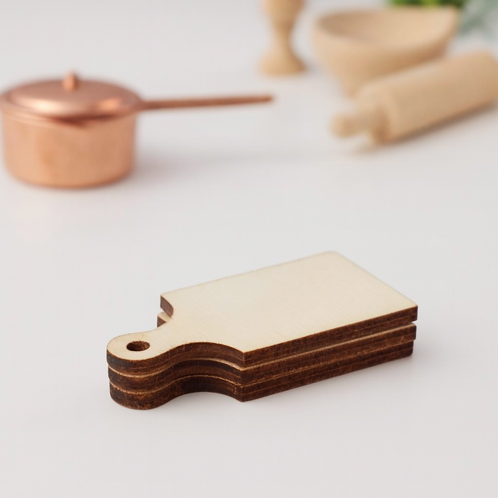 Miniatur Holzbrett 3er-Set aus Holz, wählbar 4×2 cm oder 5×2,8 cm, Wichtel Küche
