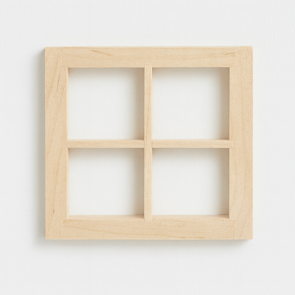 Miniatur Holzfenster 7×7 cm mit Sprossen für Wichtelhaus Bastelideen