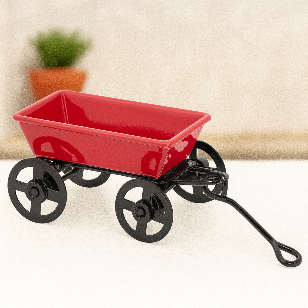 Miniatur Bollerwagen aus Metall 3,4×1,9×3 cm in Rot/Schwarz – Wichtelweihnacht