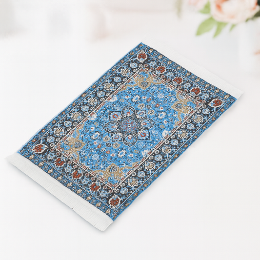 Miniatur Teppich blau gewebt aus Stoff, ca. 15x10cm – Wichtel Zubehör