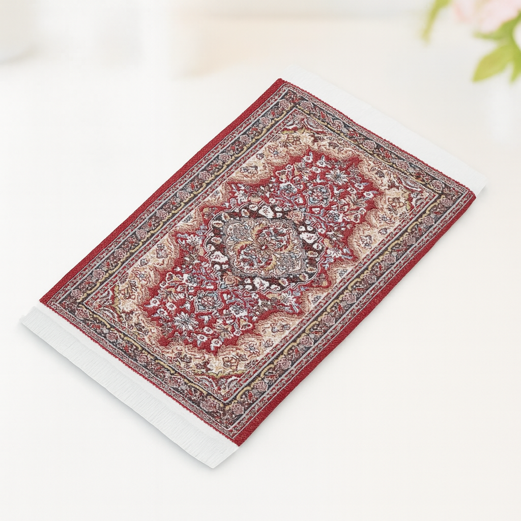 Miniatur Teppich rot gewebt aus Stoff, ca. 15x10cm – Wichtel Zubehör