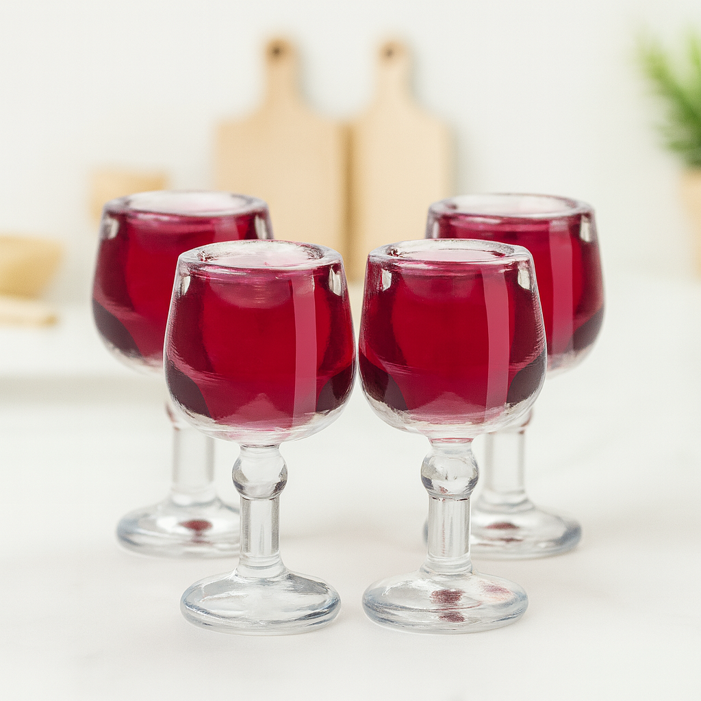 Miniatur Weinglas transparent, 2 cm, 4er-Set – Wichtel Zubehör & Deko