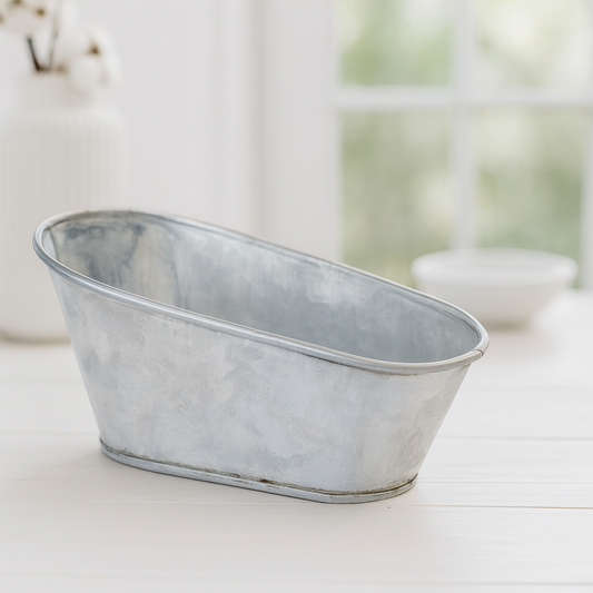 Miniatur Zinkwanne silber aus Blech, ca. 13×6×6 cm – Wichtel Zubehör