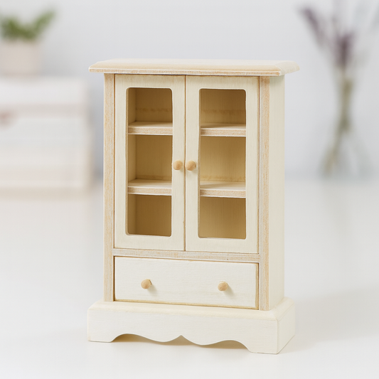 Miniatur Schrank Vitrine aus Holz natur für Wichtelhaus Wohnzimmer Esszimmer