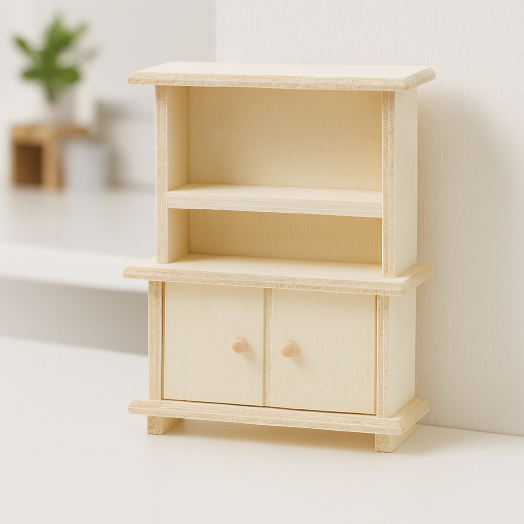 Miniatur Holzschrank natur für Wichtelhaus Wohnzimmer oder Esszimmer