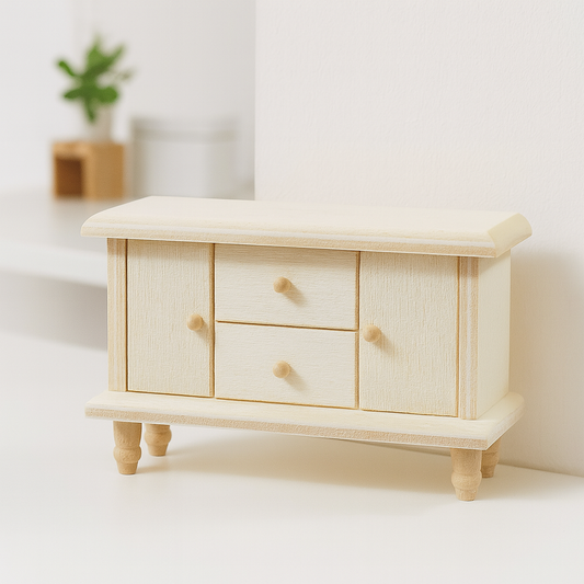 Miniatur Kommode aus Holz natur fürs Schlafzimmer als Wichtel Zubehör