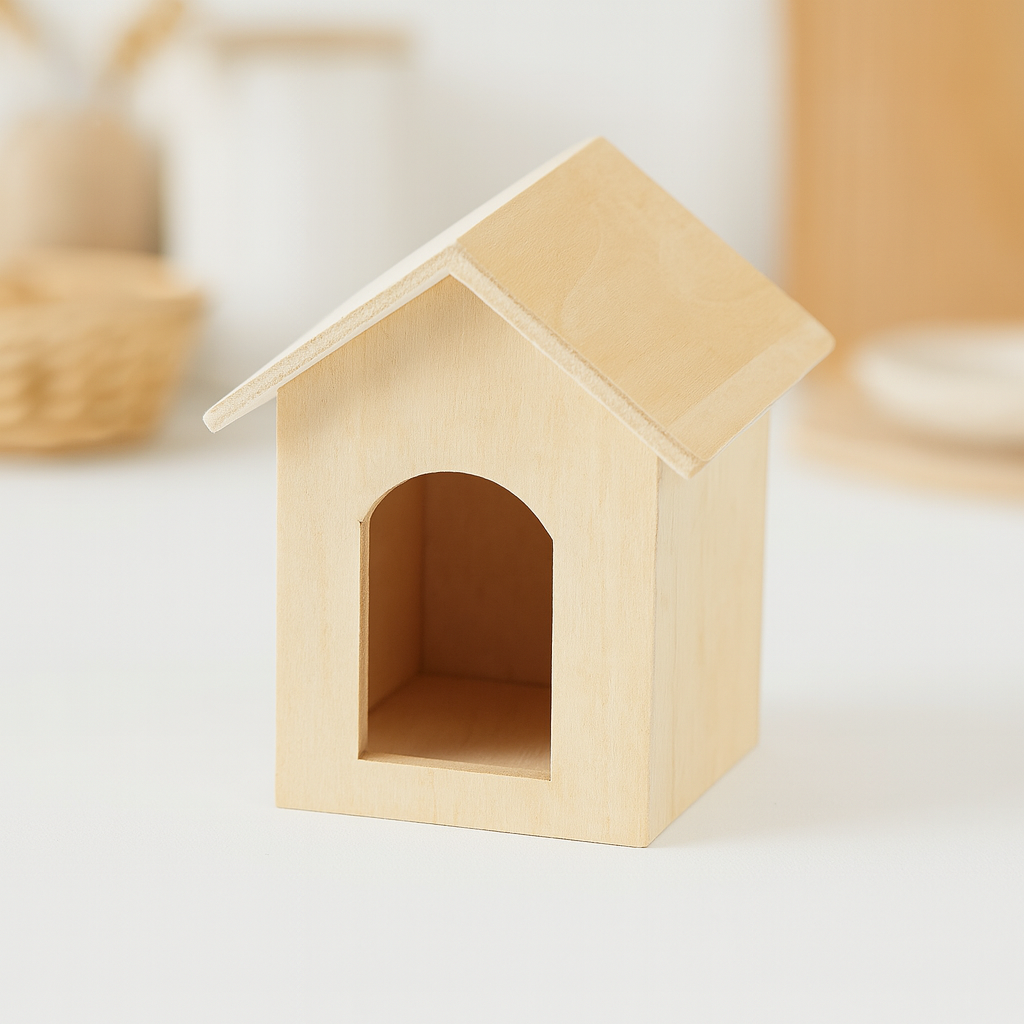 Miniatur Hundehütte aus naturbelassenem Holz für Wichtelhaus und Diorama