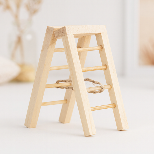 Miniatur Stehleiter aus Holz natur als Wichtel Zubehör für Wichtelhaus oder Geldgeschenke